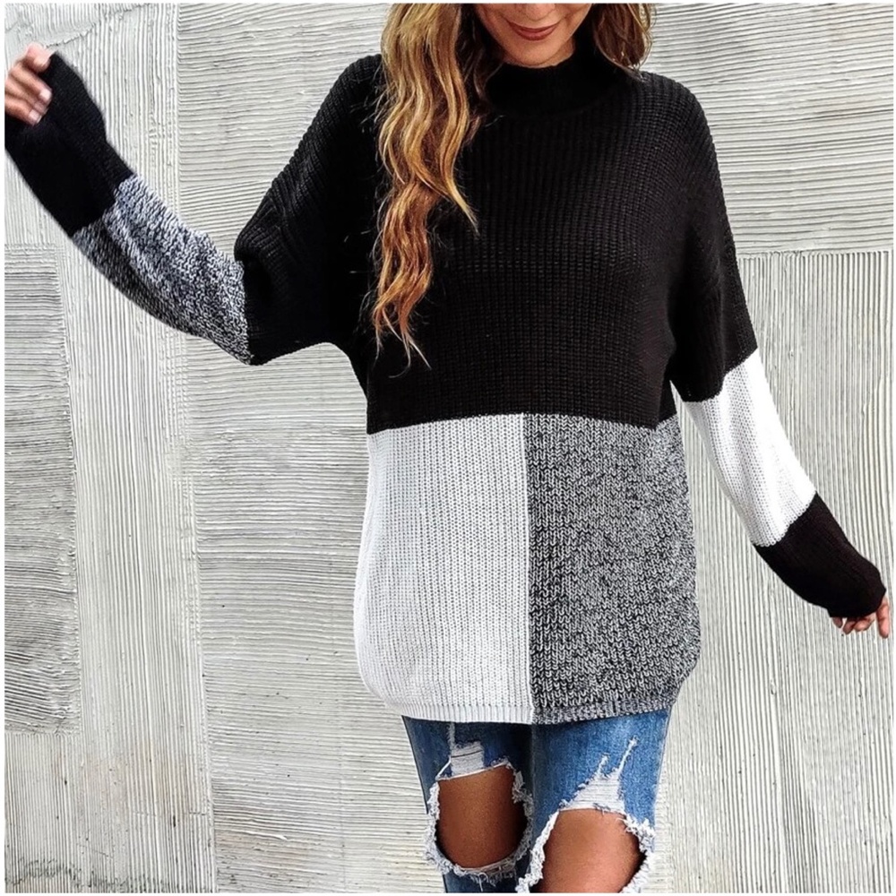 Cozy Color Block Knit Oversized Sweater Top - image 2